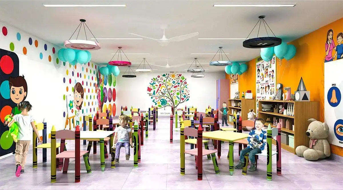 Bright classroom with children together
